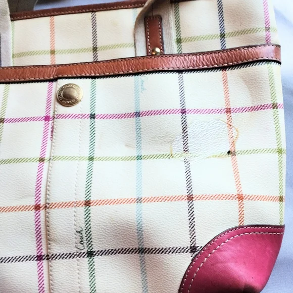 Coach Heritage Fuchsia Stripe Multi Plaid Tattersall Tote. - Picture 13 of 14